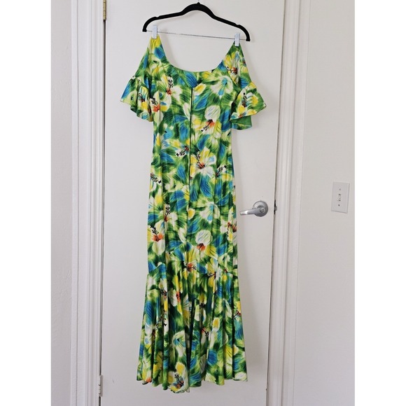 Vintage 50s 60s Kamehameha Hawaiian Mermaid Maxi Dress with Flutter Sleeves Sz S - Picture 12 of 16